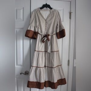 TCEC Cream and Brown Striped Maxi Dress